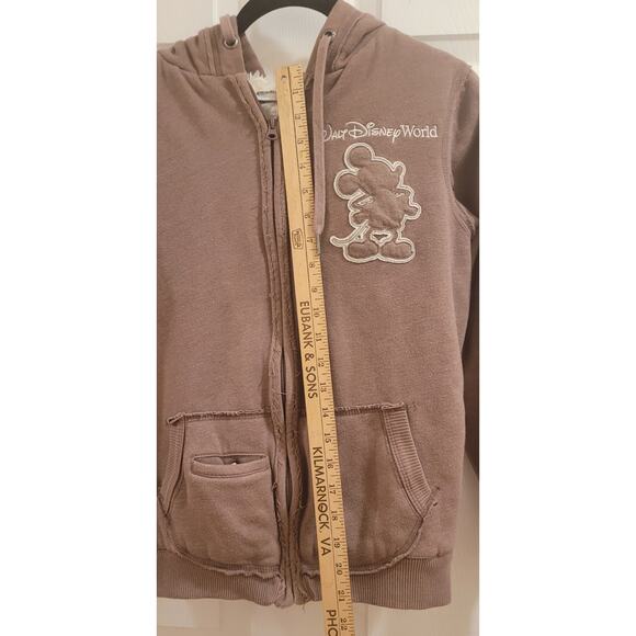 Walt Disney World Parks Sherpa Lined Hoodie Embroidered Mickey Light Brown Sz M - Picture 3 of 9